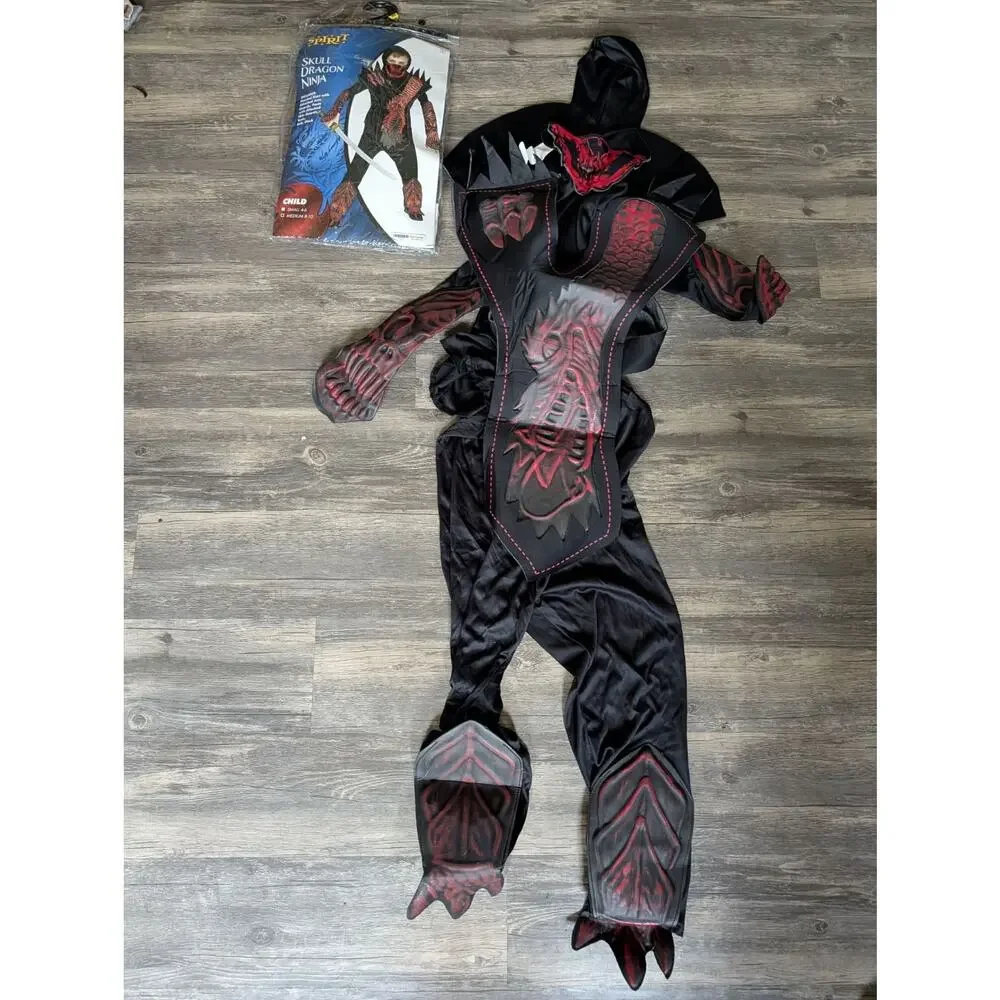 Spirit The Skull Dragon Ninja Warrior Halloween Costume Red & Black Size M 8-10 - Picture 4 of 8